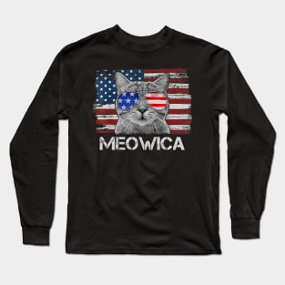 Cat 4th Of July Meowica Girls Boys American Flag Sunglasses Long Sleeve T-Shirt